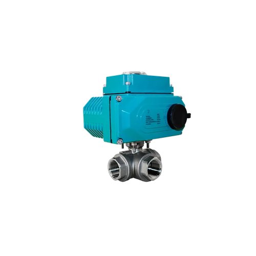 Кран шаровый трёхходовой L-тип, AISI316 DN15 (1/2"), с электроприводом AC 24V (C-03)