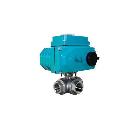 Кран шаровый трёхходовой L-тип, AISI304 DN20 (3/4"), с электроприводом AC 24V (C-03)