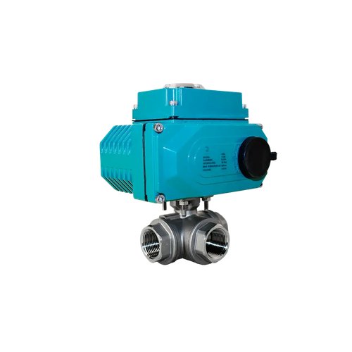 Кран шаровый трёхходовой T-тип, AISI304 DN25 (1"), с электроприводом AC 24V (C-03)