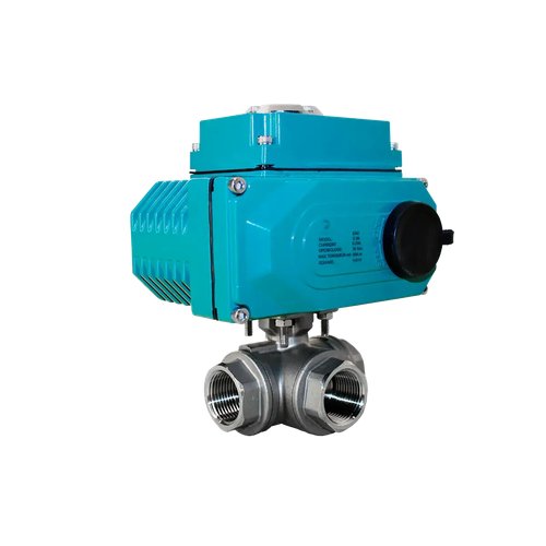 Кран шаровый трёхходовой T-тип, AISI316 DN40 (1_1/2"), с электроприводом AC 24V (С-05)