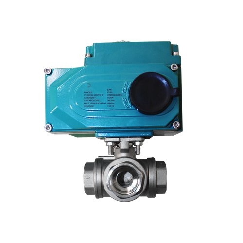Кран шаровый трёхходовой L-тип, AISI316 DN15 (1/2"), с электроприводом AC 24V (C-03)