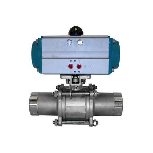 Кран шаровый приварной, AISI304 DN32 (1_1/4"), с двухсторонним пневмоприводом AT63D
