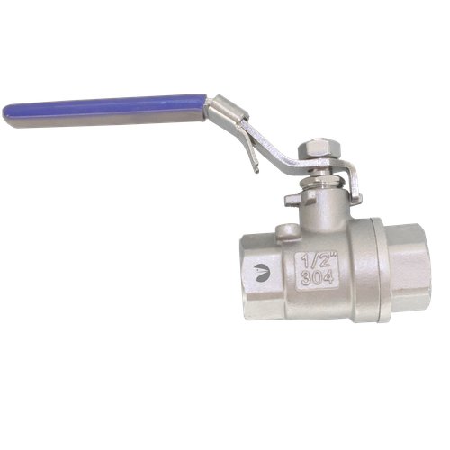 Кран шаровый муфтовый двусоставной с фиксатором нержавеющий (2PC), AISI304 DN15 (1/2"), (CF8), PN64